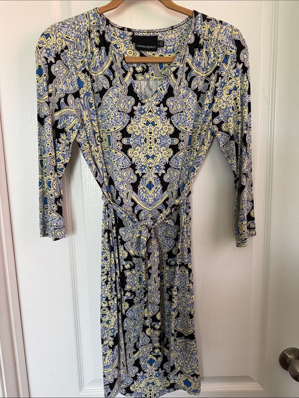 Cynthia Rowley Navy, Blue & Cream Paisley-Print Long Sleeve Shift Dress